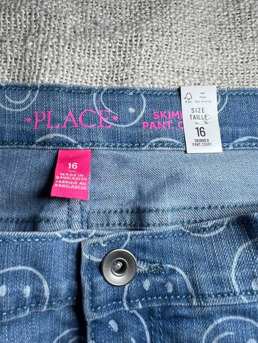 The Children's Place Girls Happy Face Print Denim Skimmer Shorts Size 16